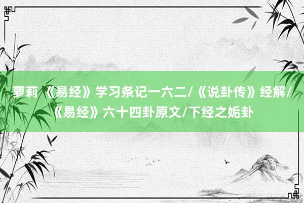 萝莉 《易经》学习条记一六二/《说卦传》经解/《易经》六十四卦原文/下经之姤卦